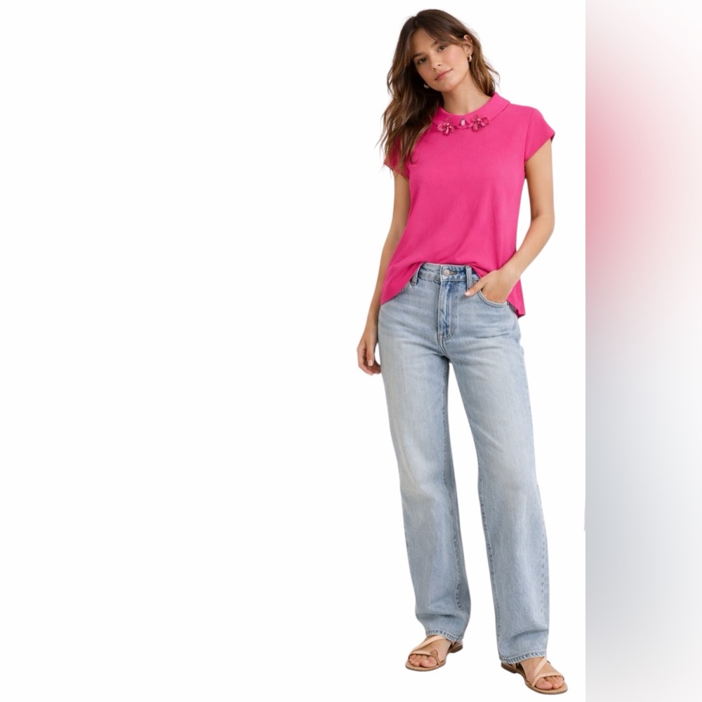 Ted Baker Hot Pink Embellished Short Sleeve Top